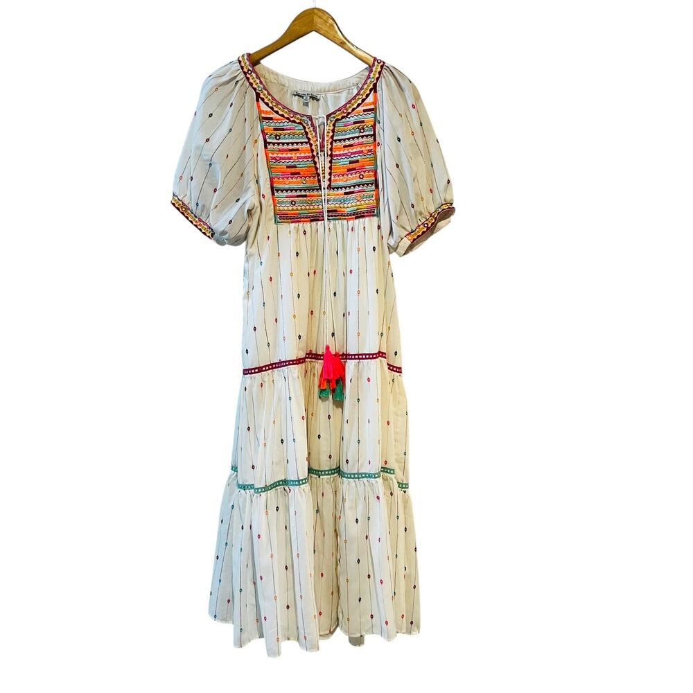 See And Be Seen Multicolor Embroidered Short Sleeve Dress Size M Medium